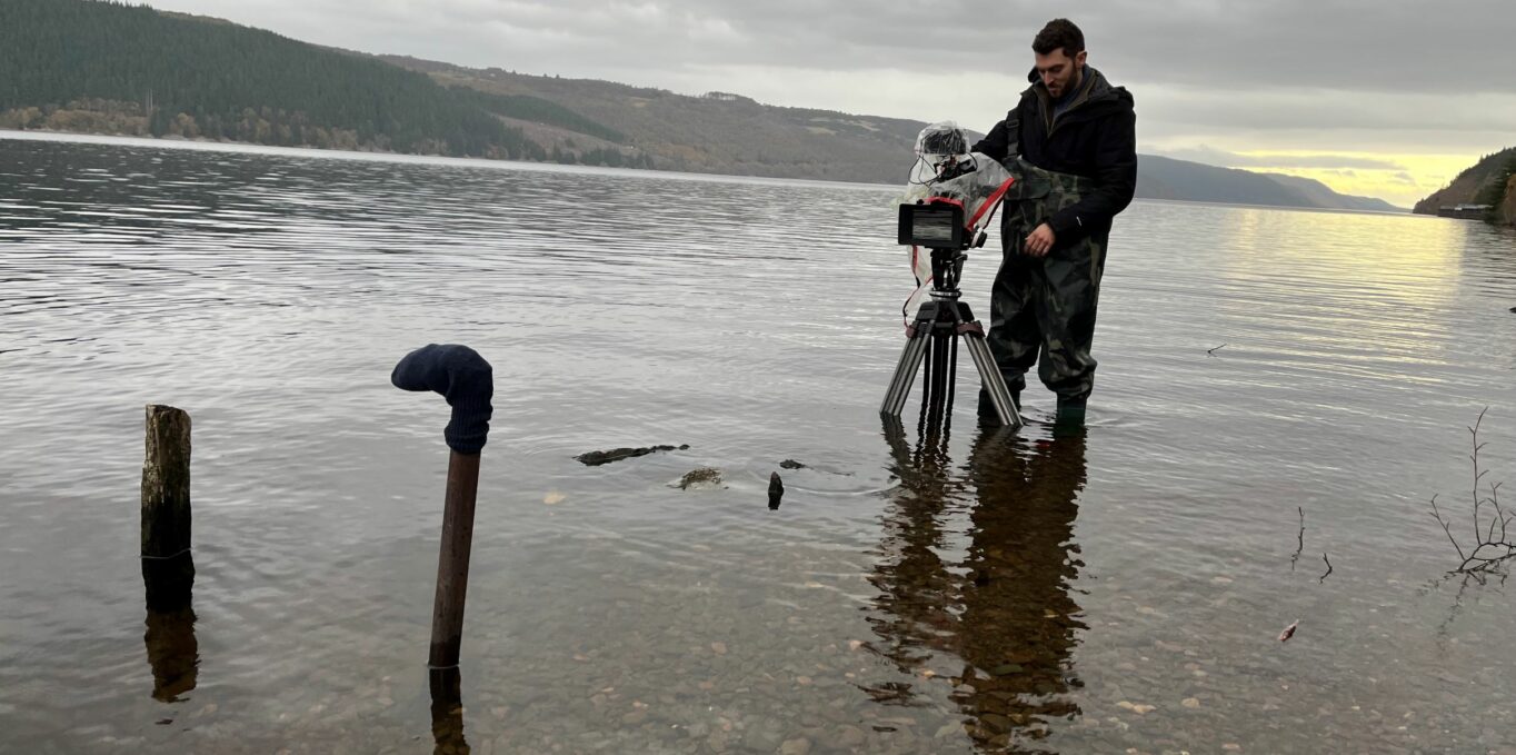 Cameraman filming in Loch Ness for the documentary Loch Ness: They Created a Monster
