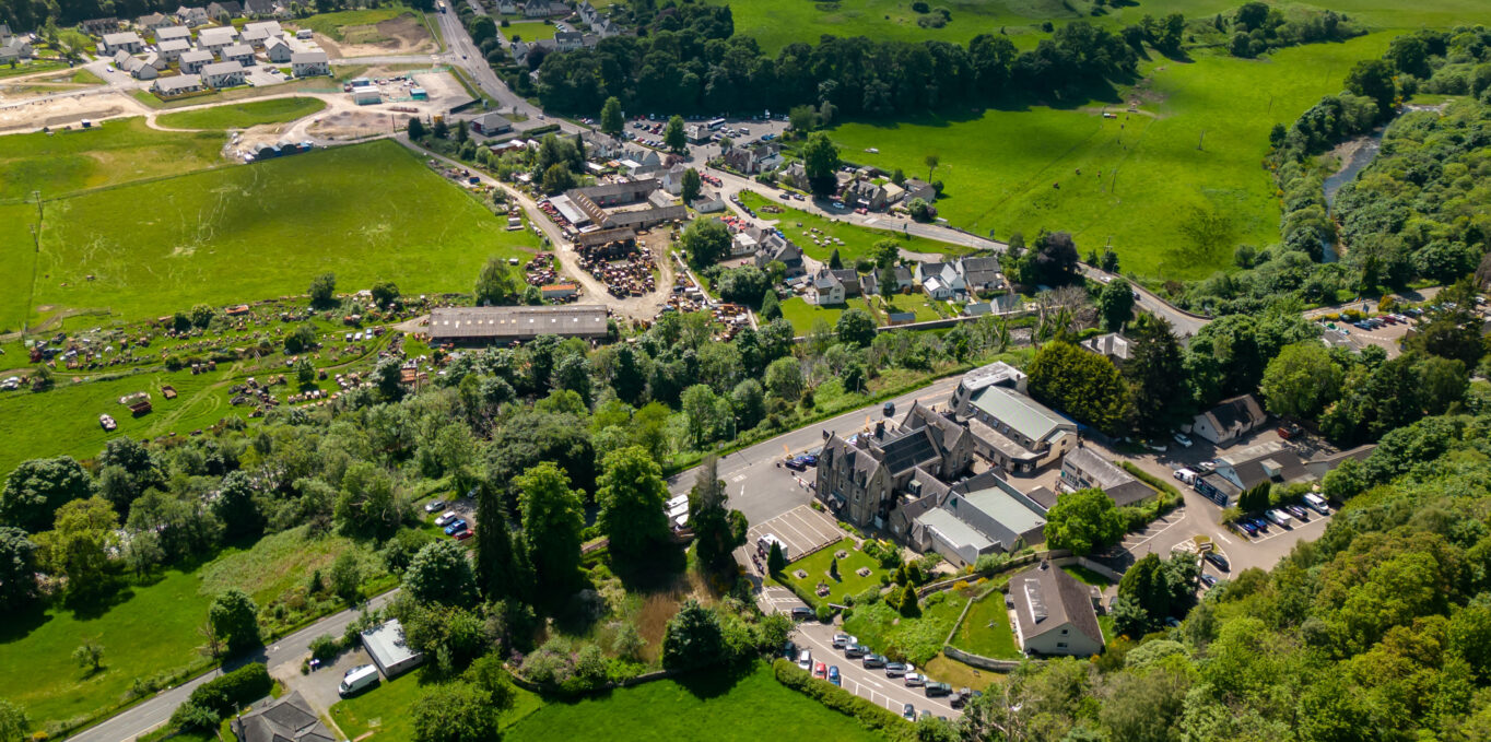 Drone picture of The Loch Ness Centre and Drumnadrochit