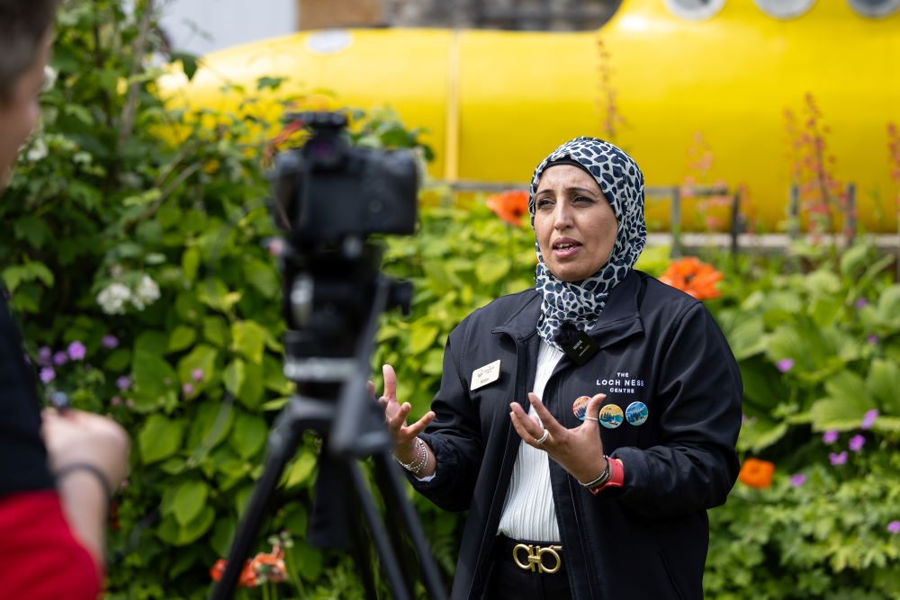 Nagina Ishaq, General Manager outside The Loch Ness Centre talking about the deployment of weeHoloCam