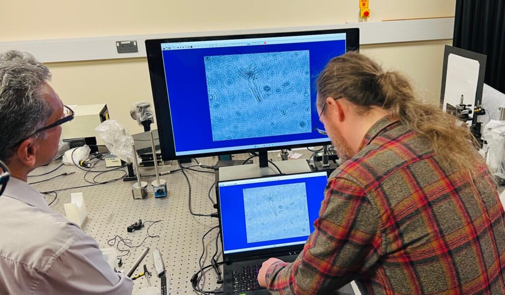 Nick and Thanga at Aberdeen University looking at Plankton